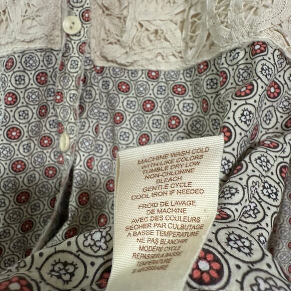 Free People 2006 Women's 100%Cotton Lace Button Down Long Sleeve Blouse Size 4 - Picture 8 of 15